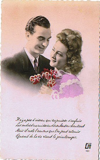carte ancienne couple d'amoureux